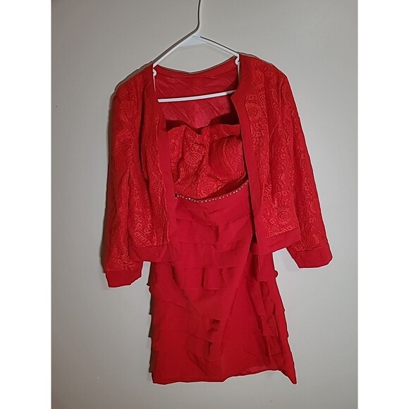 2 piece  Gorgeous Lace Detailed Formal Prom Wedding Dress Size 14 Red (E28) - Picture 1 of 12